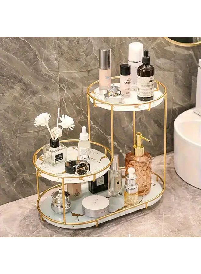 White Modern Marble Cabinet Multi Tier Shelves No Assembly Required Plastic Frame Dresser - Image 5